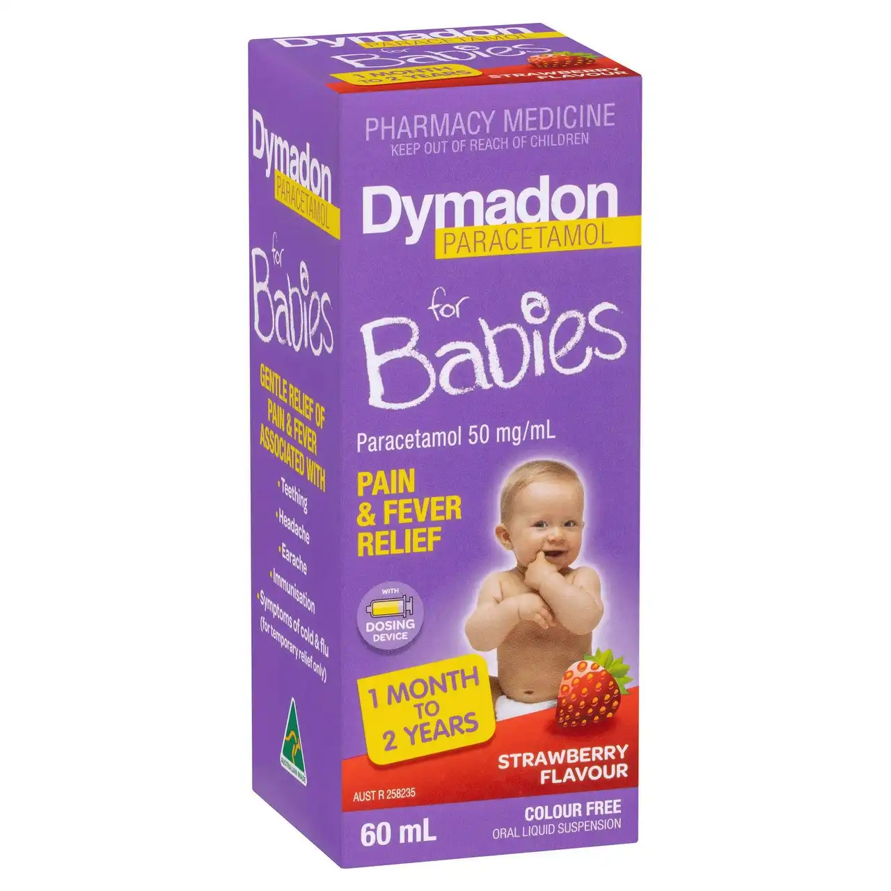 Dymadon Paracetamol for Babies 1mth-2yrs STRAWBERRY 60mL
