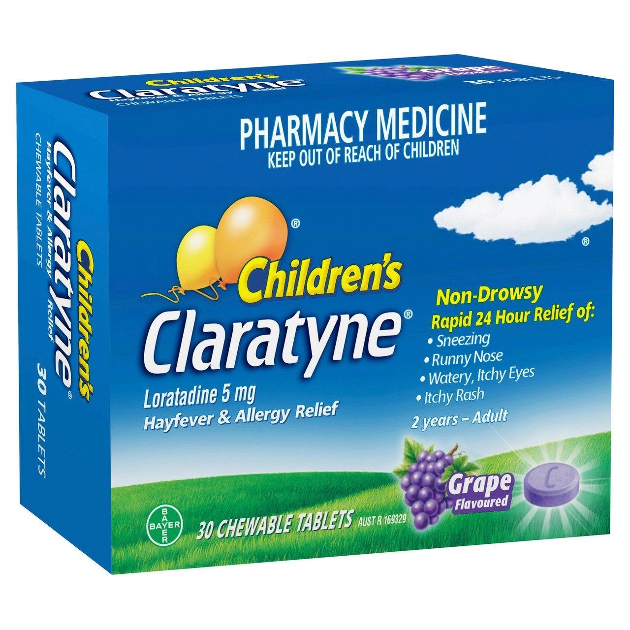 Children's CLARATYNE Allergy & Hayfever Relief Antihistamine Grape Chewable Tablets 30 pack