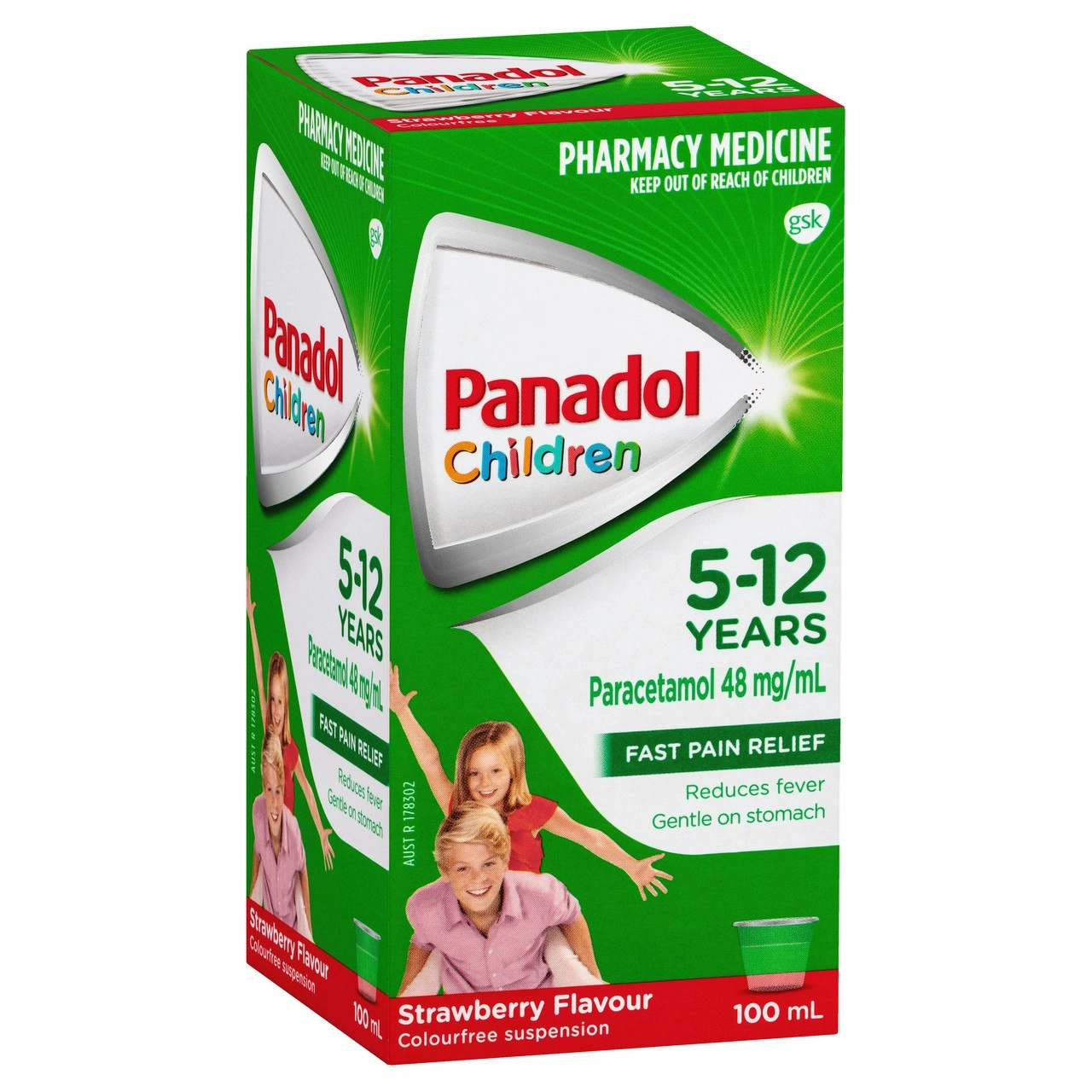 Panadol Children 5-12 Years Suspension, Fever & Pain Relief, Strawberry Flavour, 100 mL