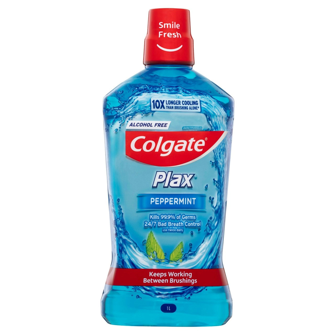 Colgate Plax Antibacterial Mouthwash 1L, Peppermint, Alcohol Free, Bad Breath Control