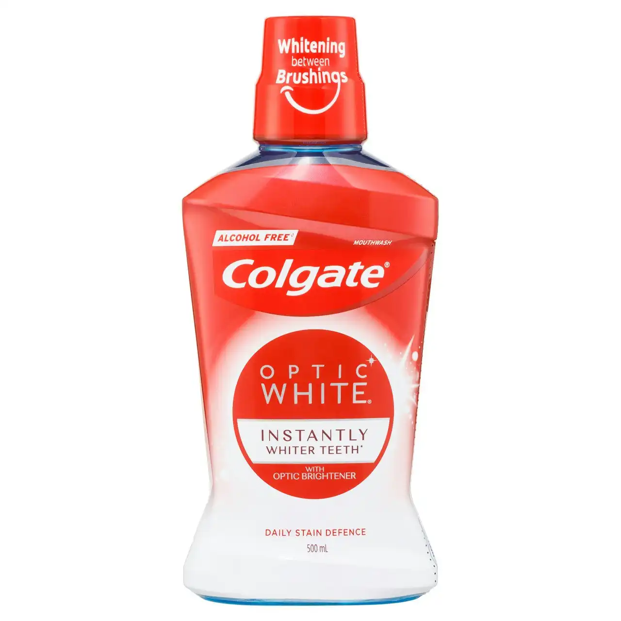 Colgate Optic White Teeth Whitening Mouthwash, 500mL, with Optic Brightener, Alcohol Free