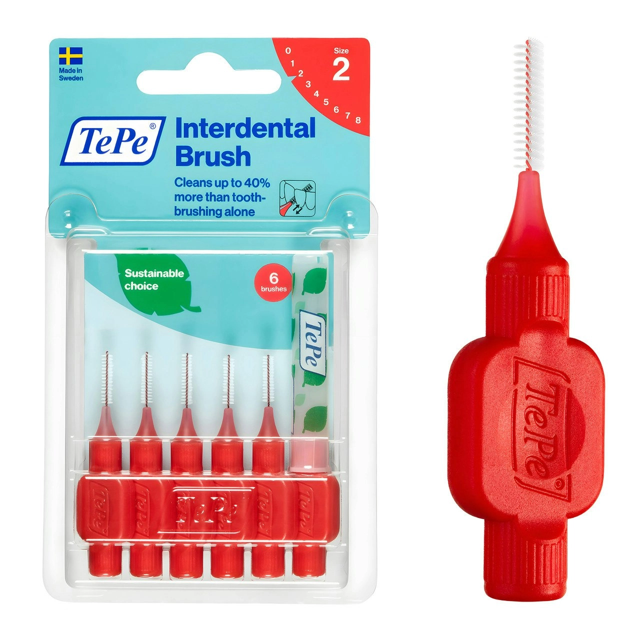 Tepe Interdental Brush 0.5mm Size 2 (Red) 6 Pack