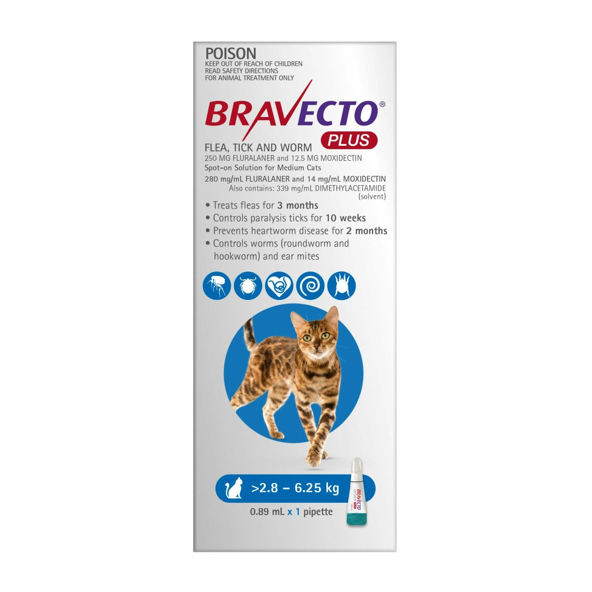 Bravecto Plus Cat Spot On Treatment 2.8kg - 6.25kg 1 Pipette