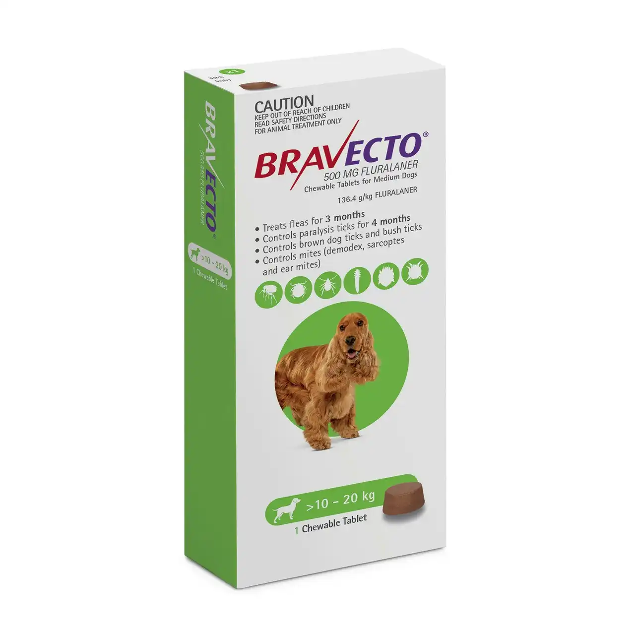 Bravecto For Medium Dogs 10 - 20kgs (1 Single Chew)
