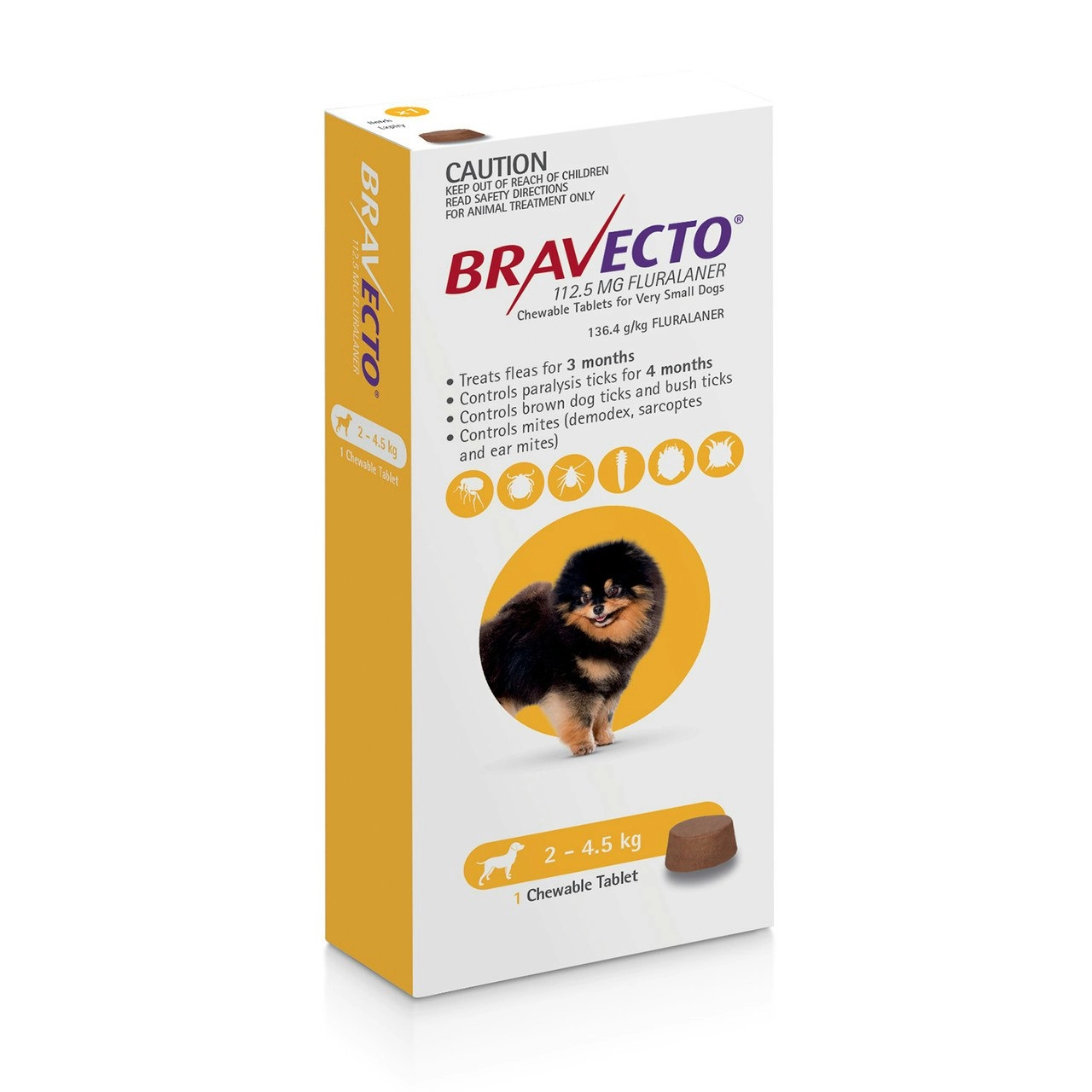 Bravecto 3 Months For Very Small Dogs 2 - 4.5kgs (1 Single Chew)