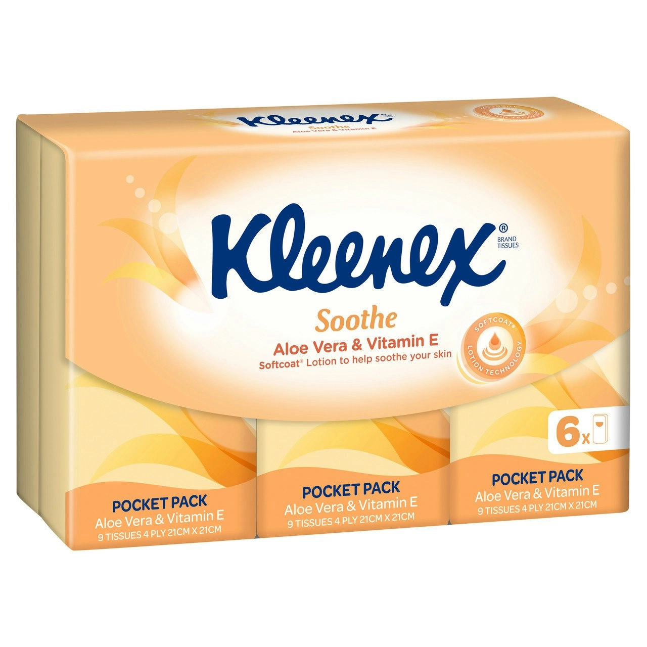 Kleenex Aloe Vera & Vitamin E Pocket Pack 4 Ply Facial Tissues 6x9 Pack