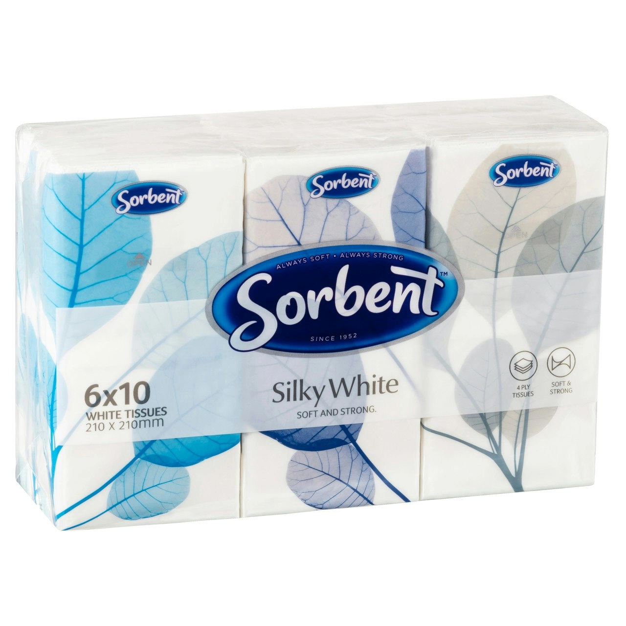 Sorbent Silky White Facial Tissues 6 x 10 Pack