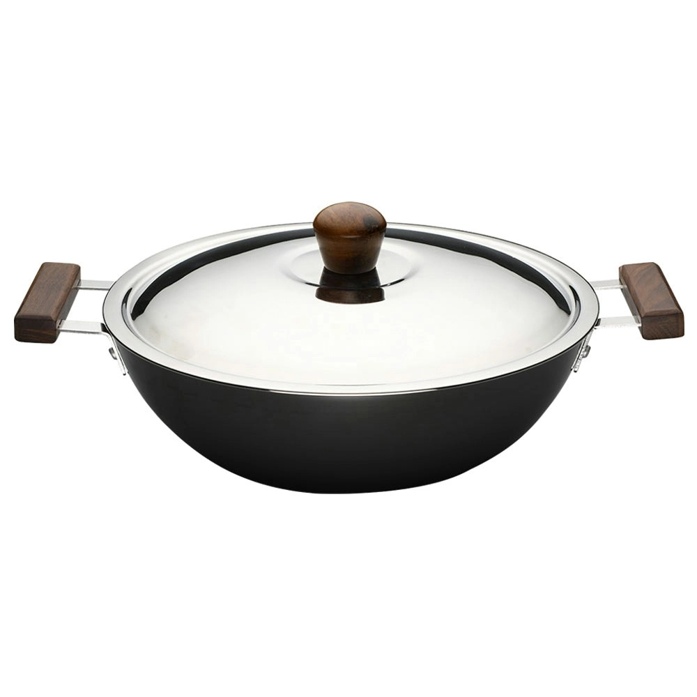 Wonderchef Ebony Hard Anodized Wok with Lid - 28cm 4.5L