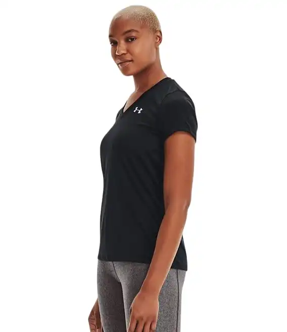 Womens Under Armour Black/ Metallic Silver Tech V-Neck Top