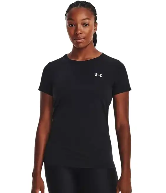 Womens Under Armour Black/ Metallic Silver Tech Crew Top