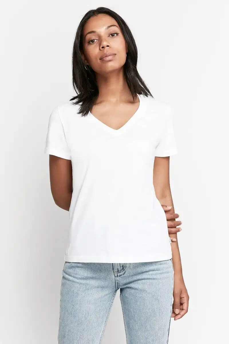 Bonds Womens Originals Light Weight V Tee Cotton T-Shirt White