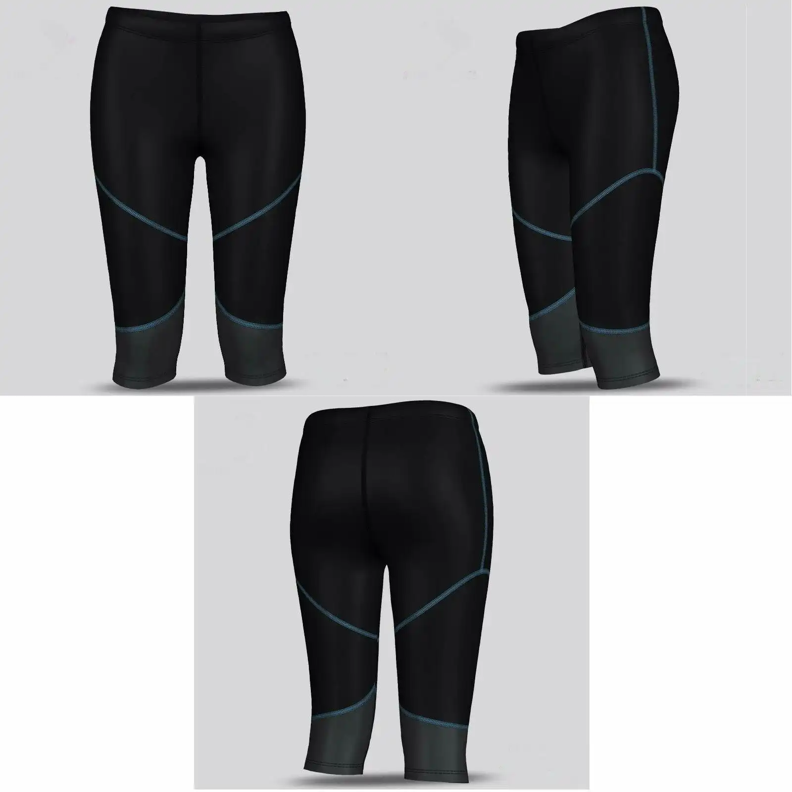 Ladies Womens Black Pink Blue 3/4 Compression Leggings Gym Pants Running Skins