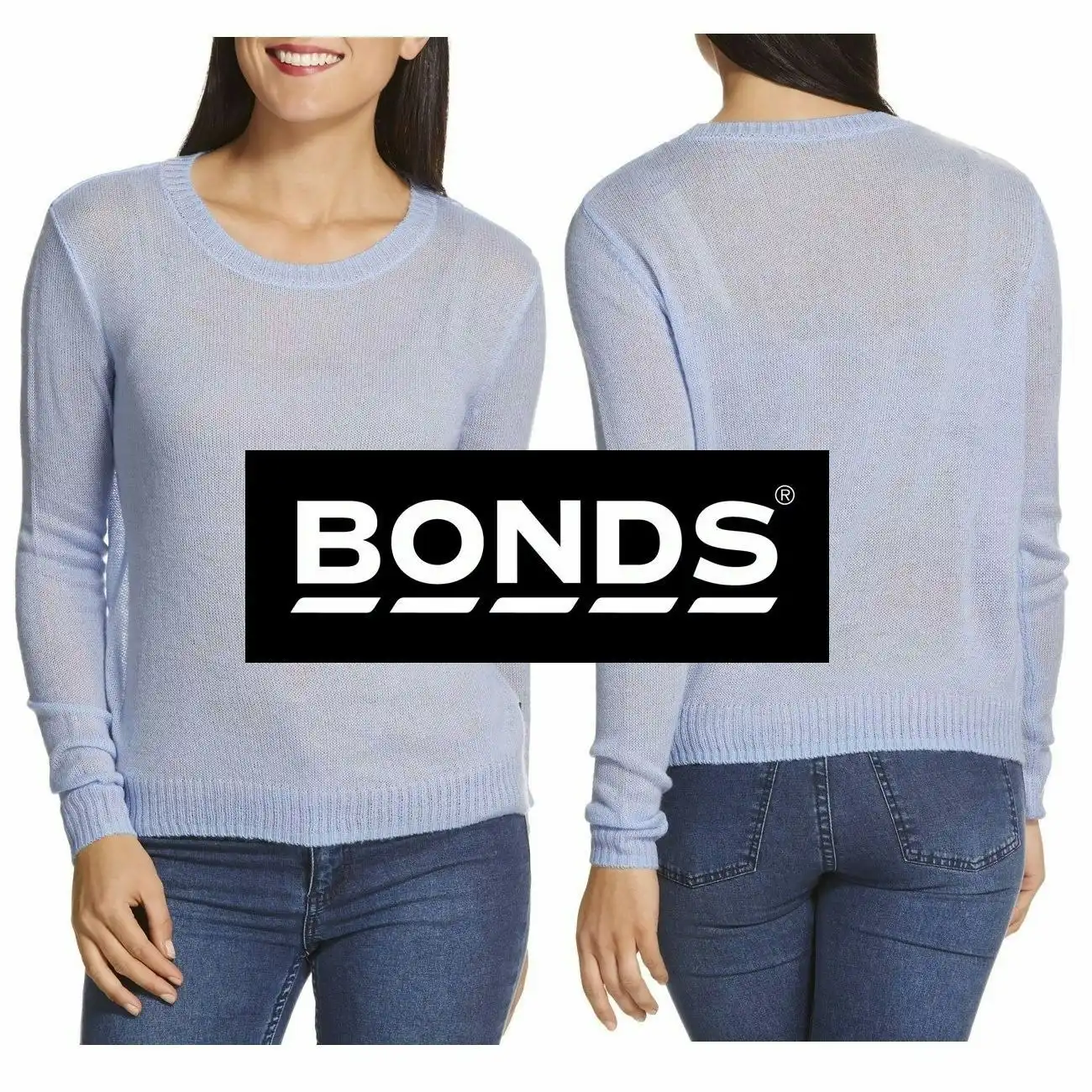 Bonds Womens Long Sleeve Lightweight Crew Pullover Jumper Top Blue