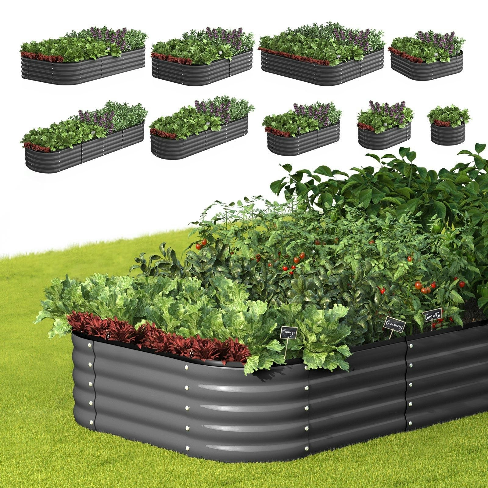 Livsip 9-IN-1 Raised Garden Bed Modular Kit Planter Oval Galvanised Steel 40CM