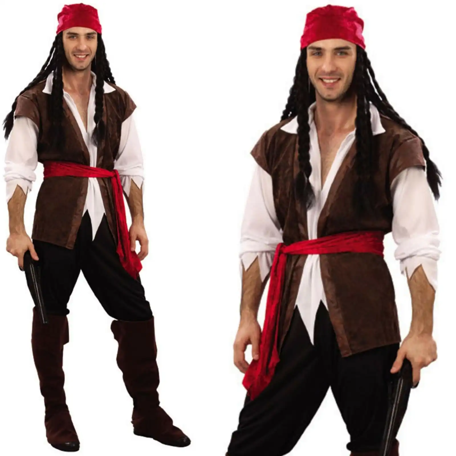 Deluxe Caribbean Pirate Man Costume Adult Halloween Buccaneer Fancy Cosplay Br Group Lasoo 9658