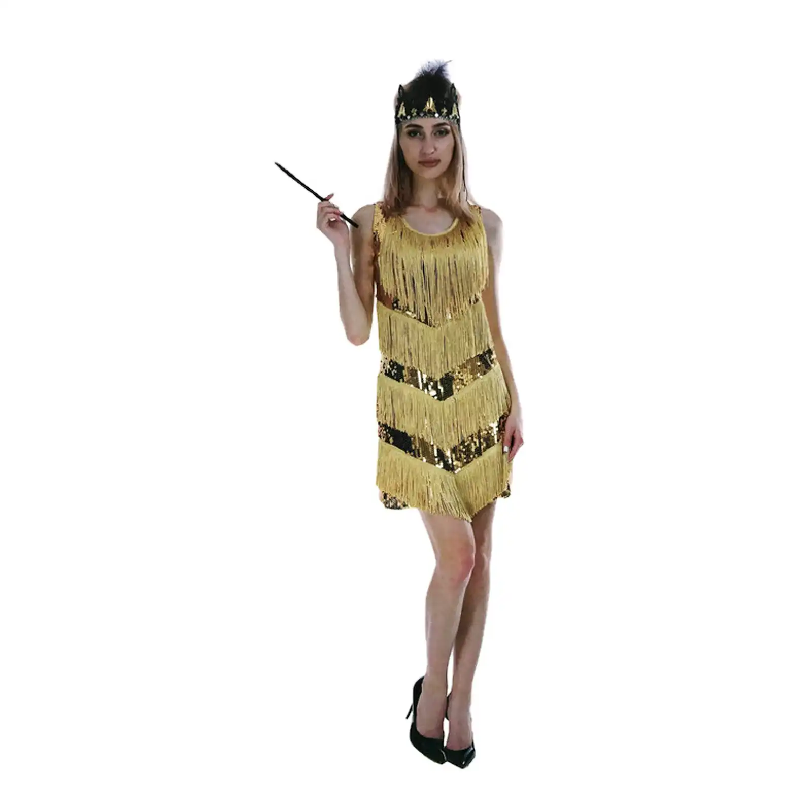 Charleston Sequin Flapper Fringe Costume Tassel Party Fancy Dress 20s 30s - Gold