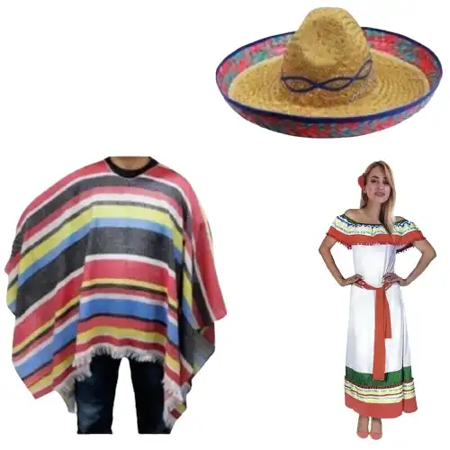 His & Hers MEXICAN COSTUME SET Poncho Mens Womens Set Spanish Party