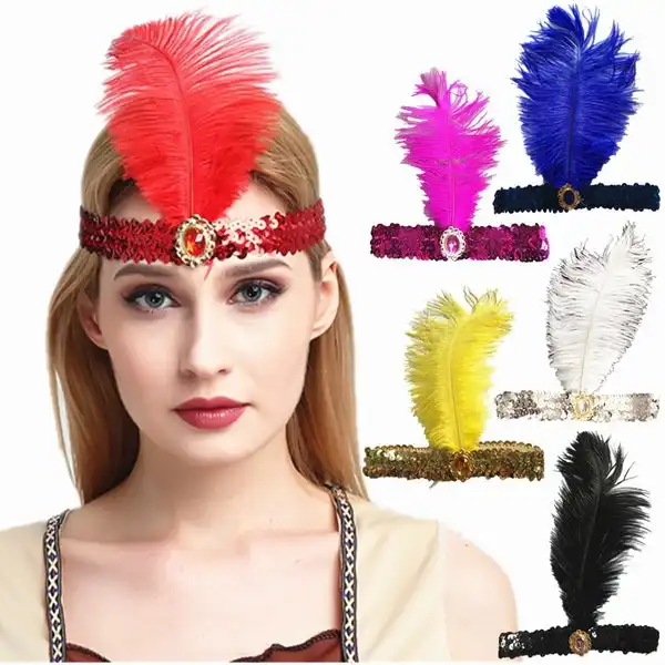 6x 1920s FLAPPER HEADBAND Headpiece Feather Sequin Charleston Costume Party BULK