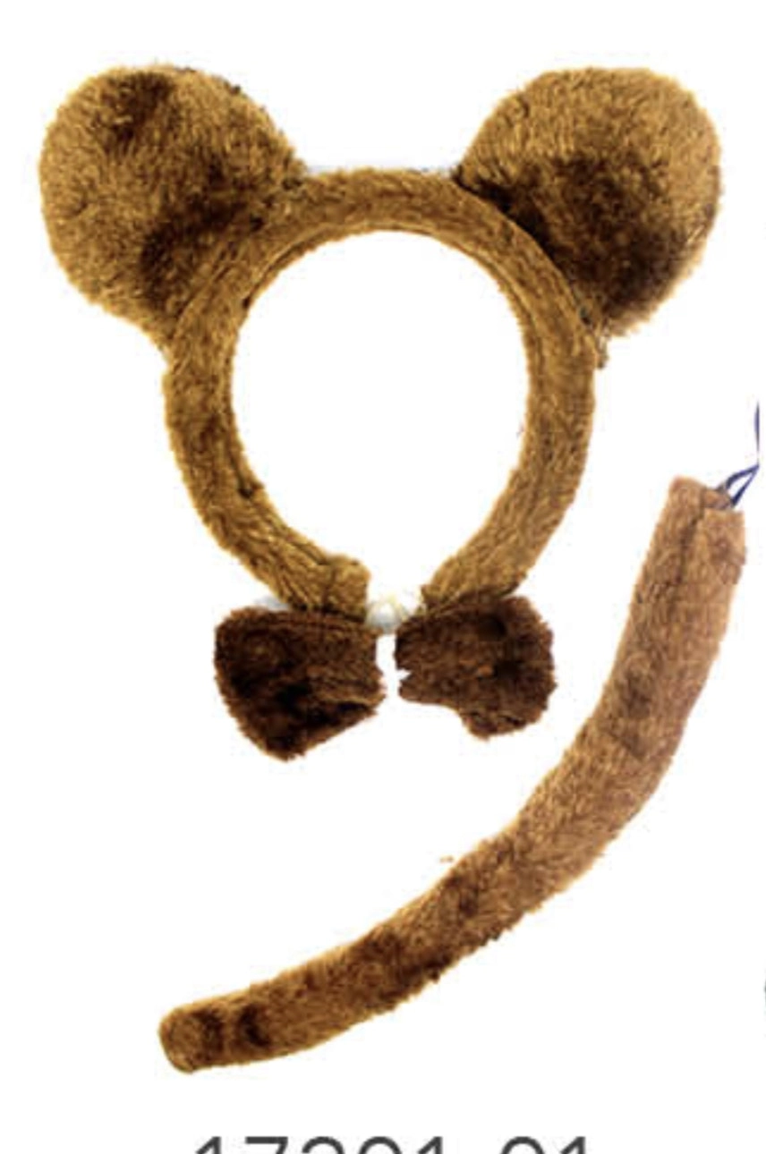 BROWN BEAR EARS HEADBAND w Bow Tail Animal Costume Halloween Party Hair Accessory