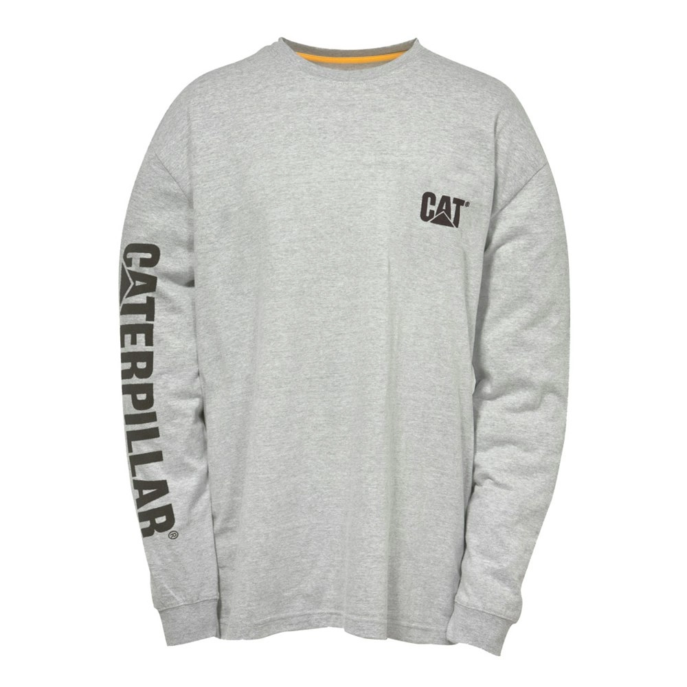 Caterpillar Mens Trademark Banner Long Sleeve T-Shirt - Grey