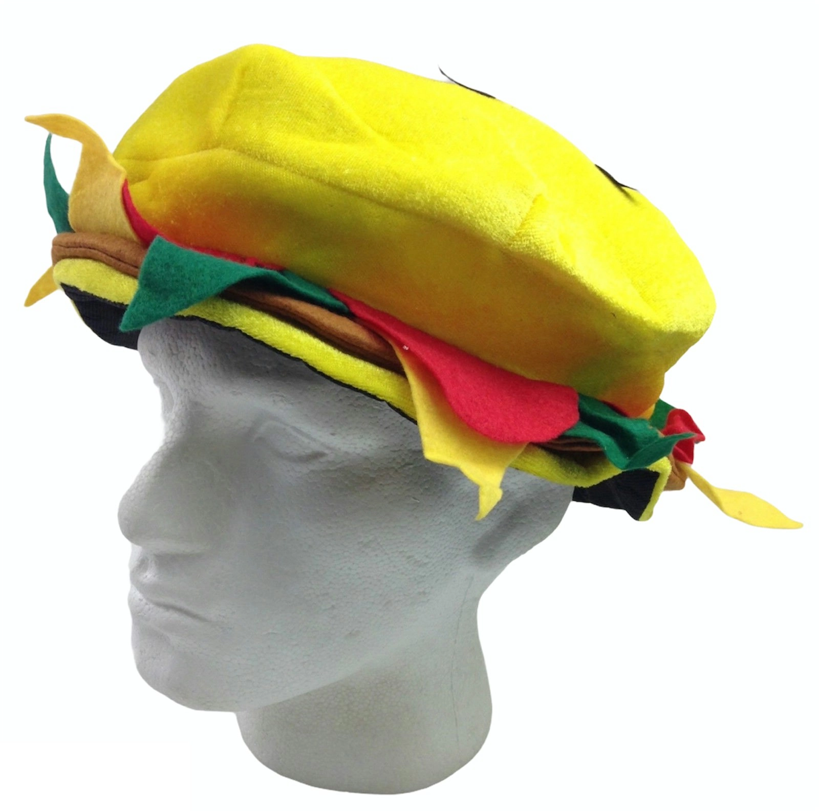 BURGER HAT Costume Party Adult Unisex Novelty Cap Funny Fast Food Hamburger