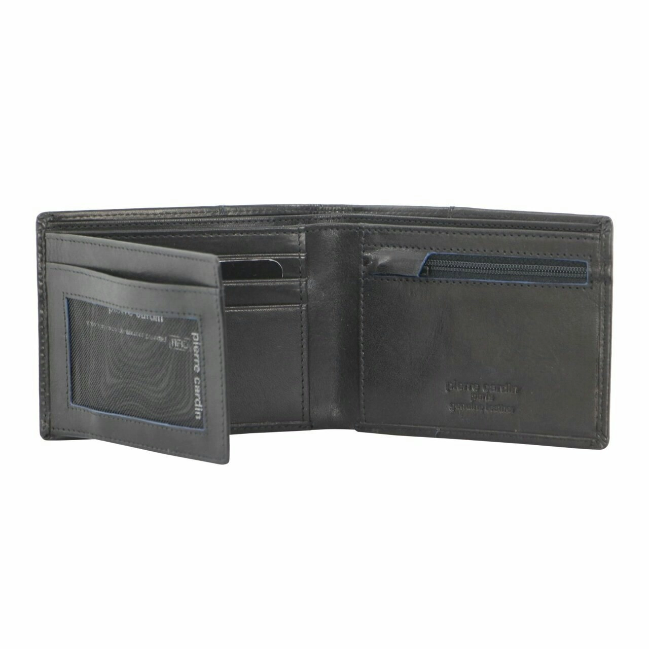 Pierre Cardin Leather Mens Bi-Fold Wallet RFID Protection Travel Bi-Fold - Black