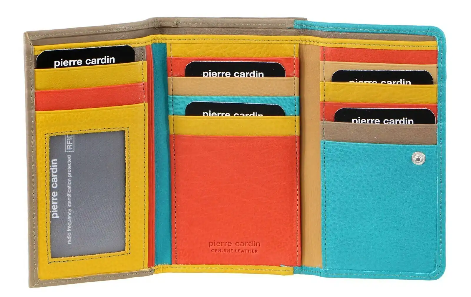 Pierre Cardin Italian Genuine Leather Ladies Summer Wallet- Turquoise/Taupe