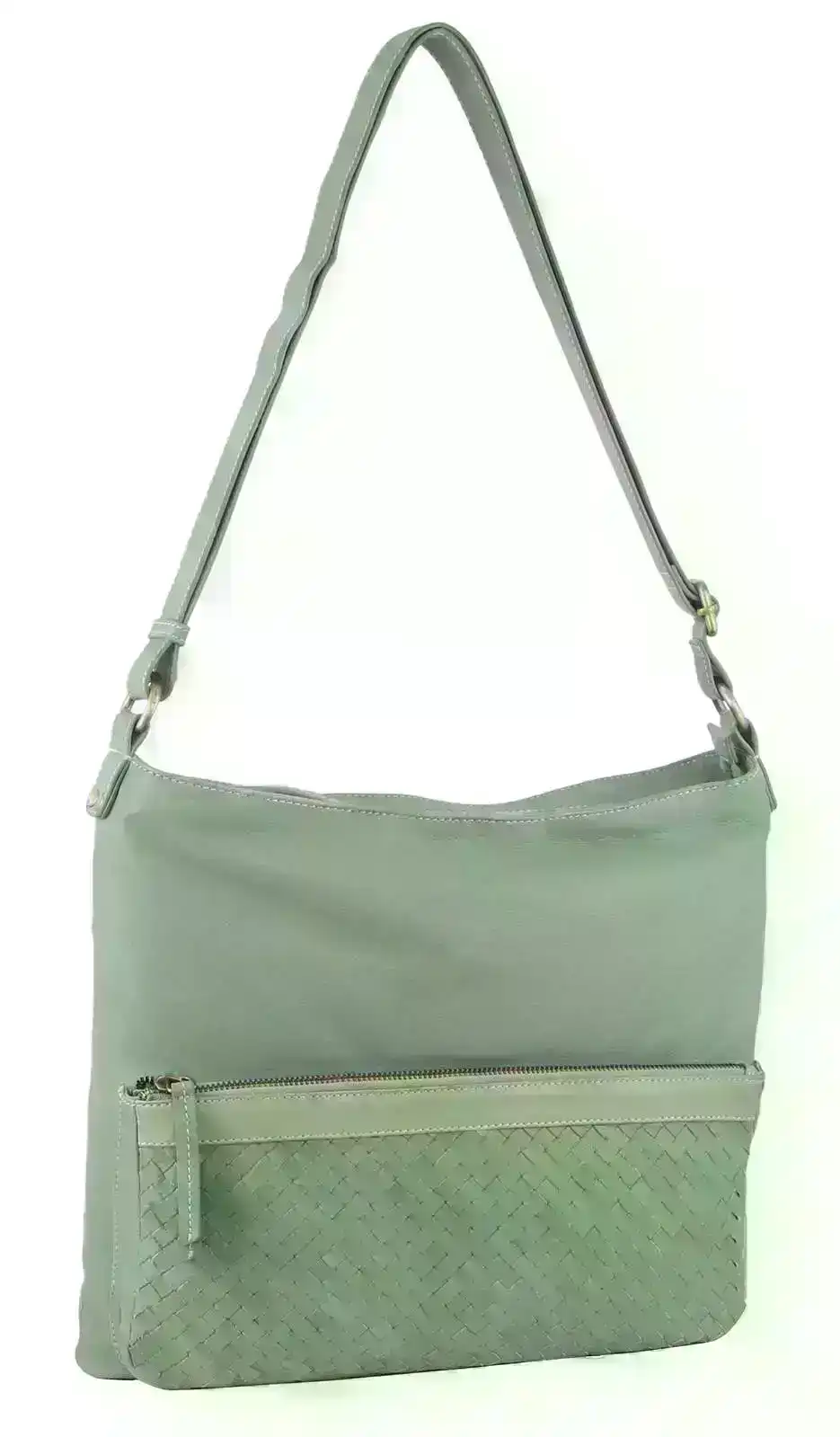 Pierre Cardin Womens Woven Leather Flap Cross-Body Bag Handbag - Mint