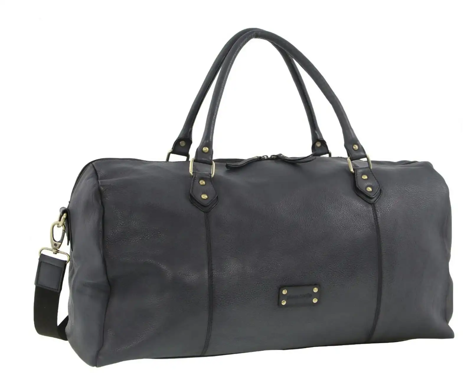 Pierre Cardin Pierre Cardin Smooth Leather Overnight Bag Luggage Weekend Duffle - Black