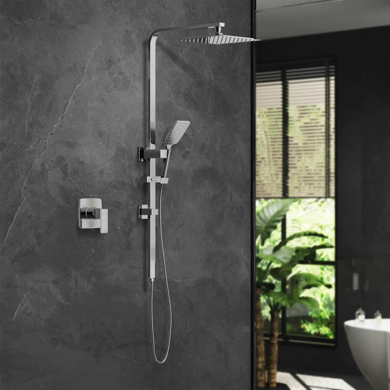 Welba 250mm Rain Shower Head Set Square Handheld With Shower Mixer Tap Chrome