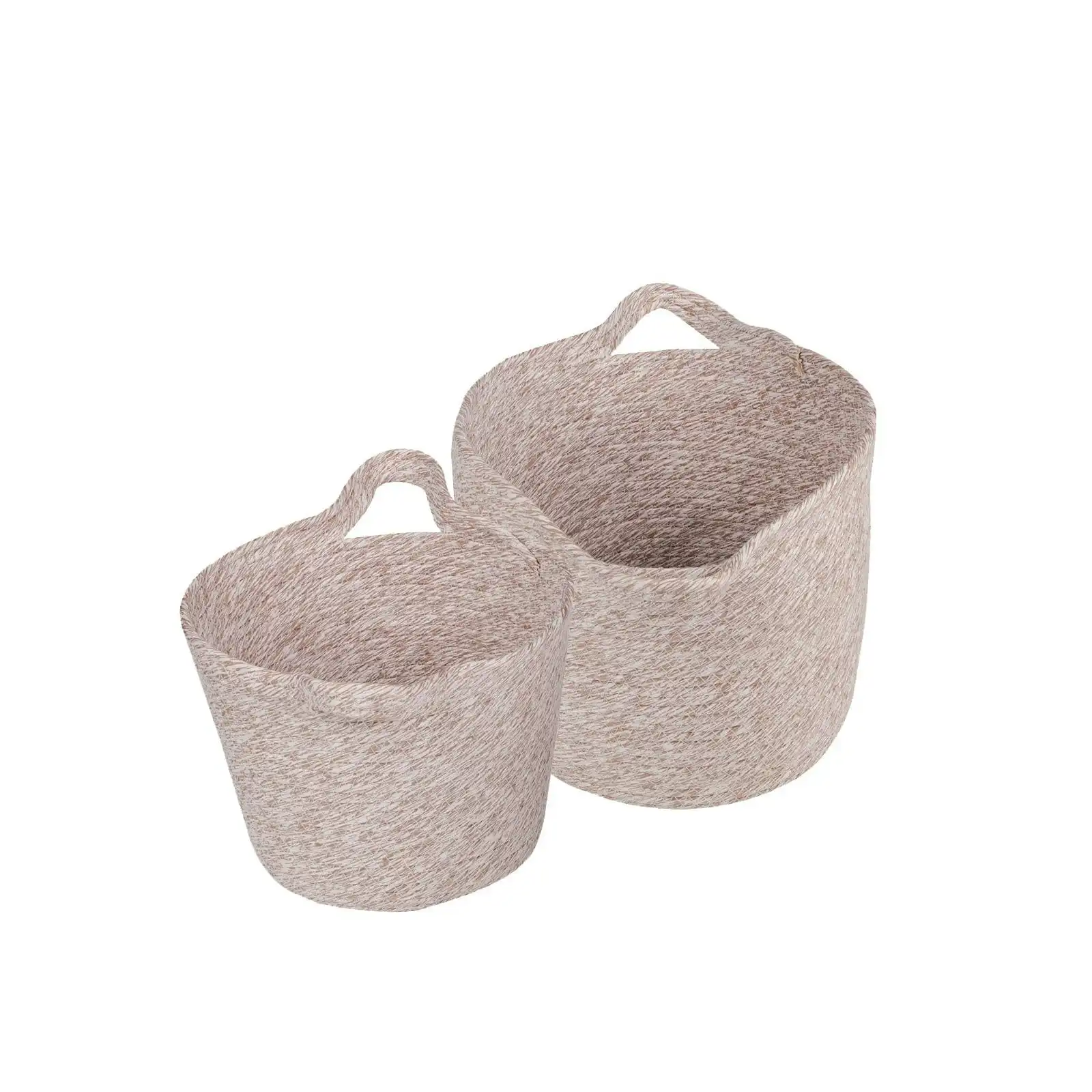 2 Piece Cotton Rope String Carry Handles Storage Baskets Set
