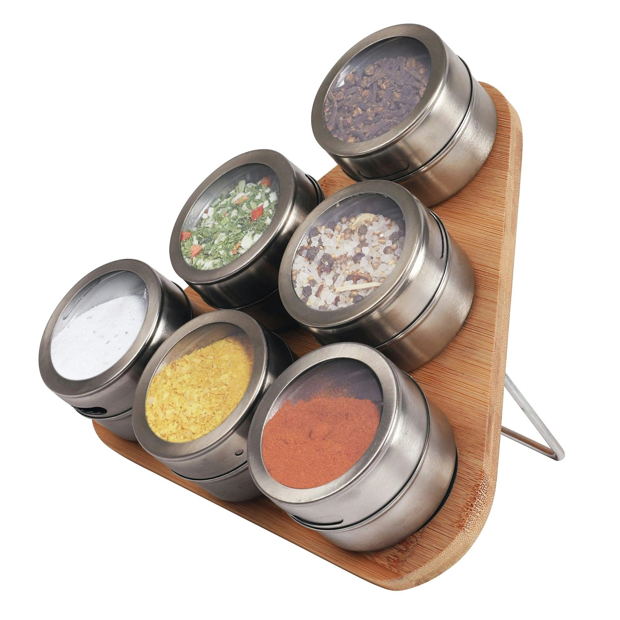 Magnetic Triangular Bamboo Spice Rack & Jars For Kitchen Storage