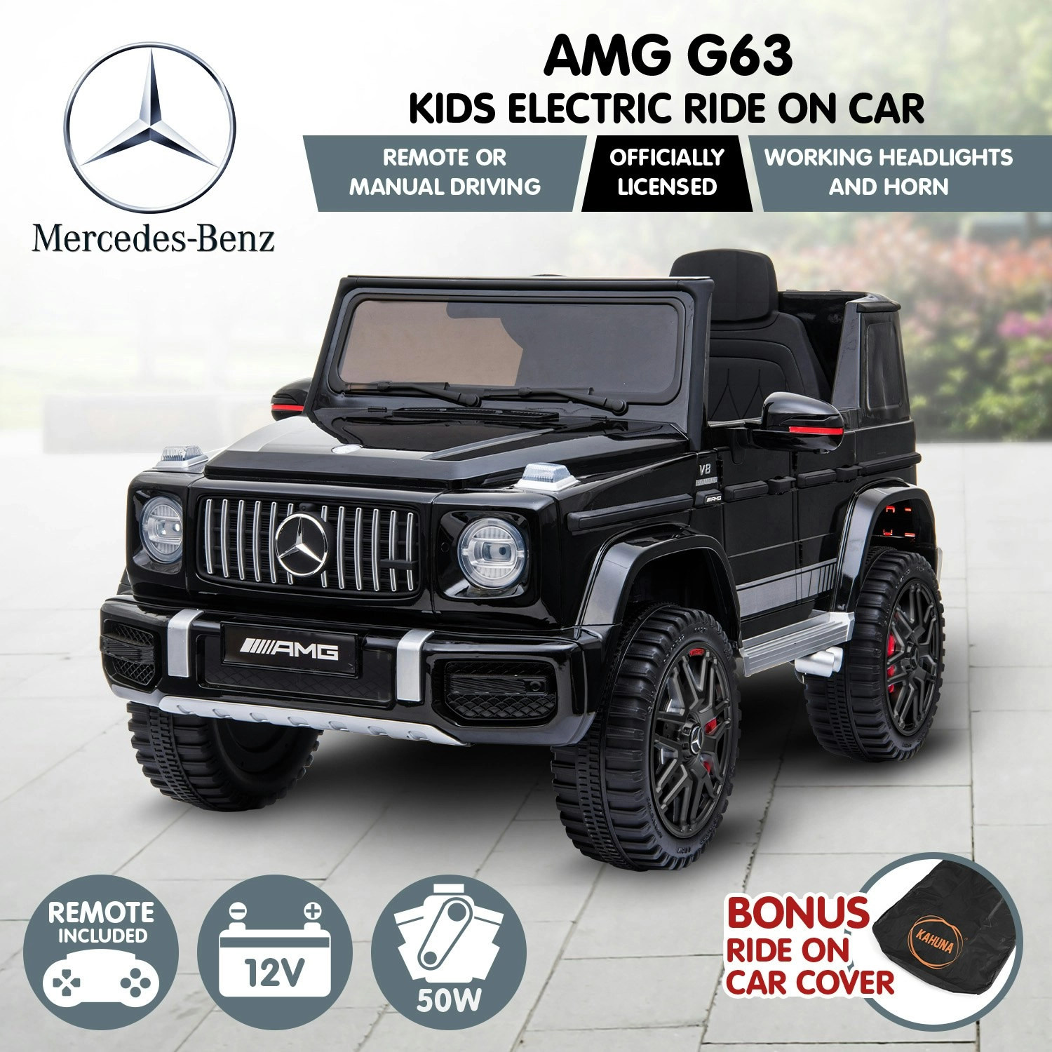 Mercedes Benz AMG G63 Licensed Kids Ride On Electric Car Remote Control - Black