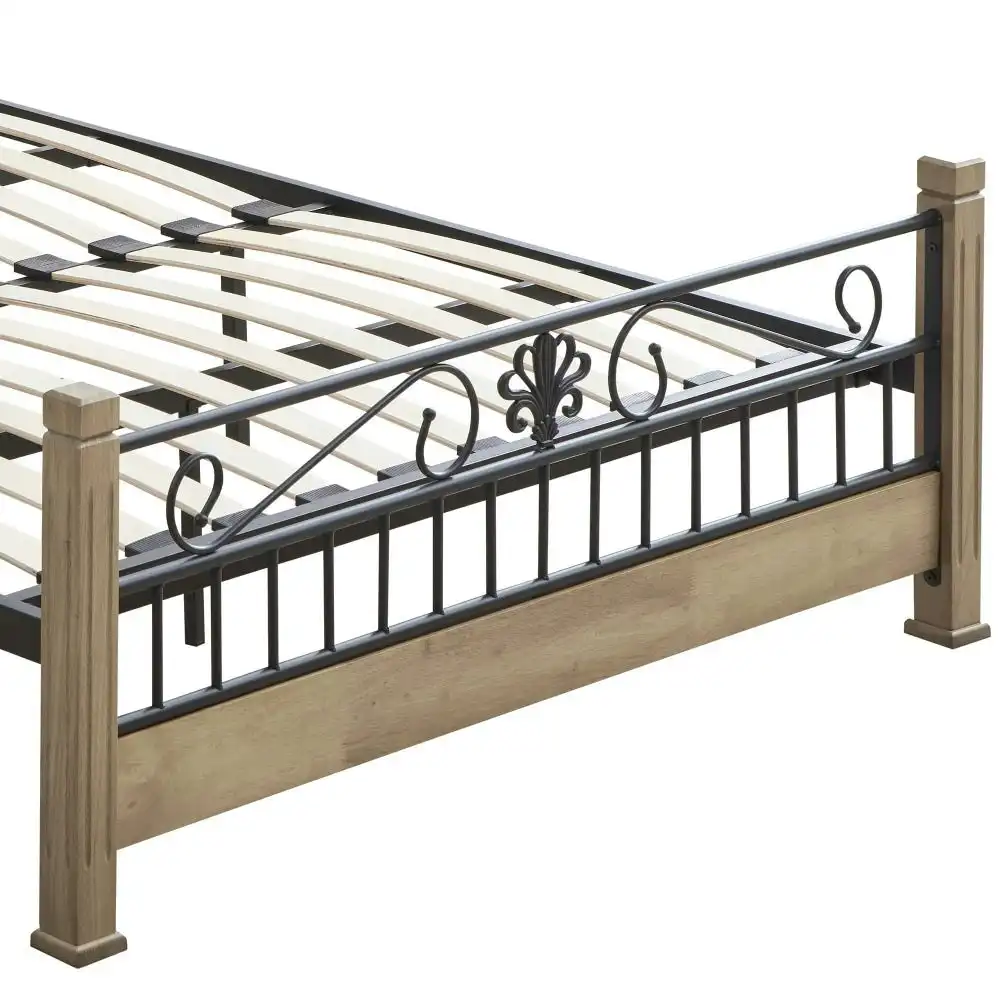 Cosmo Double Size Bed Frame - Black Metal Frame - Maple