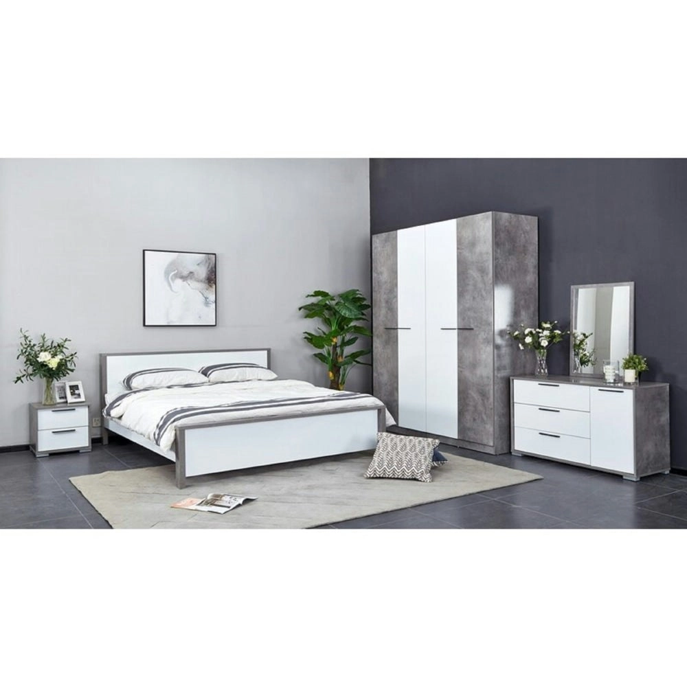 Design Square Modern Wooden Queen Bed Frame - White / Grey