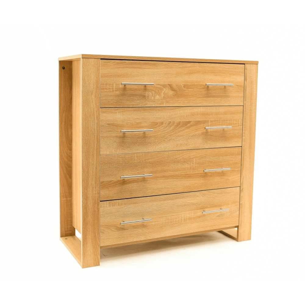 Design Square Modern Wooden Chest Of  4-Drawers Tallboy Storage Cabinet - Oak