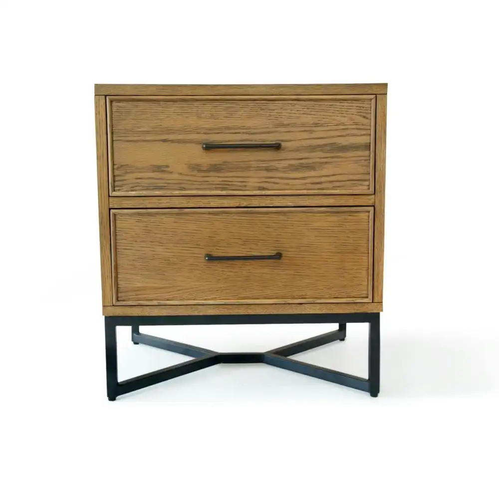 6IXTY Toulouse French Marquetry Nightstand Bedside Table W/ 2-Drawers - Oak