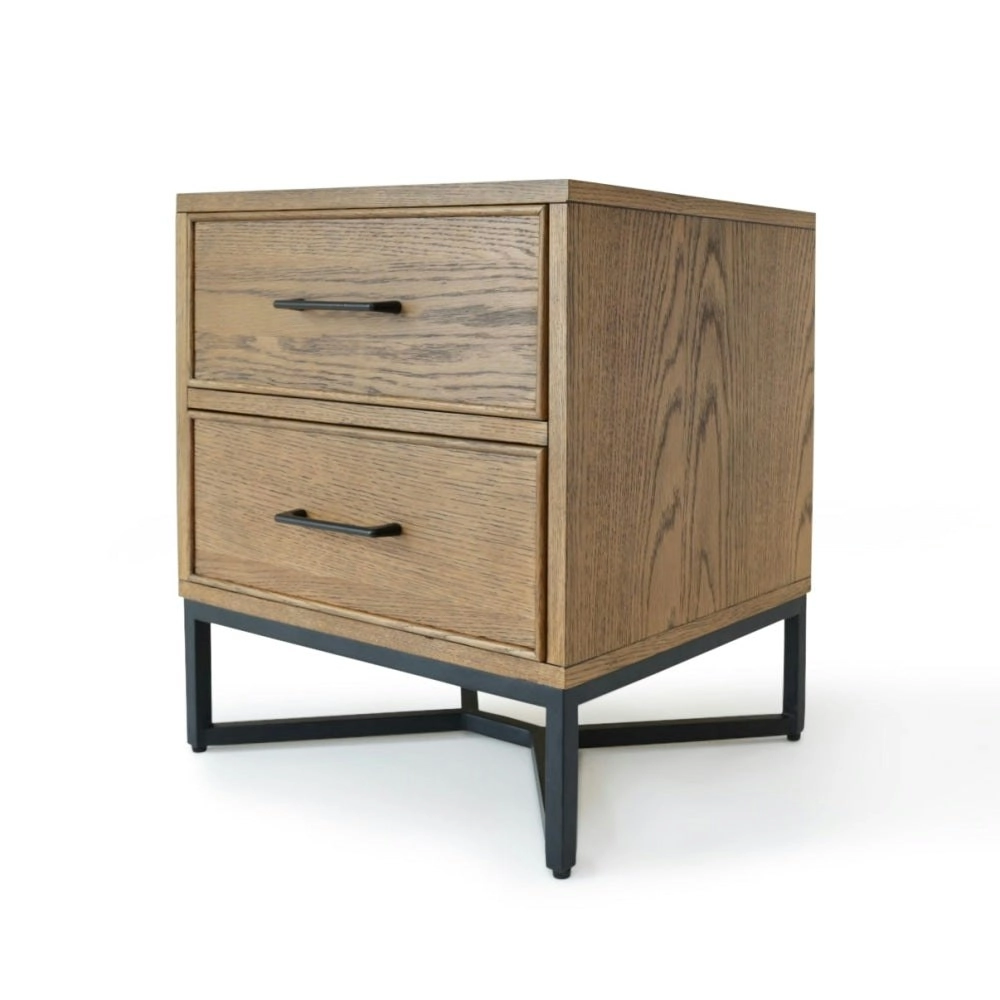 6IXTY Toulouse French Marquetry Nightstand Bedside Table W/ 2-Drawers - Oak