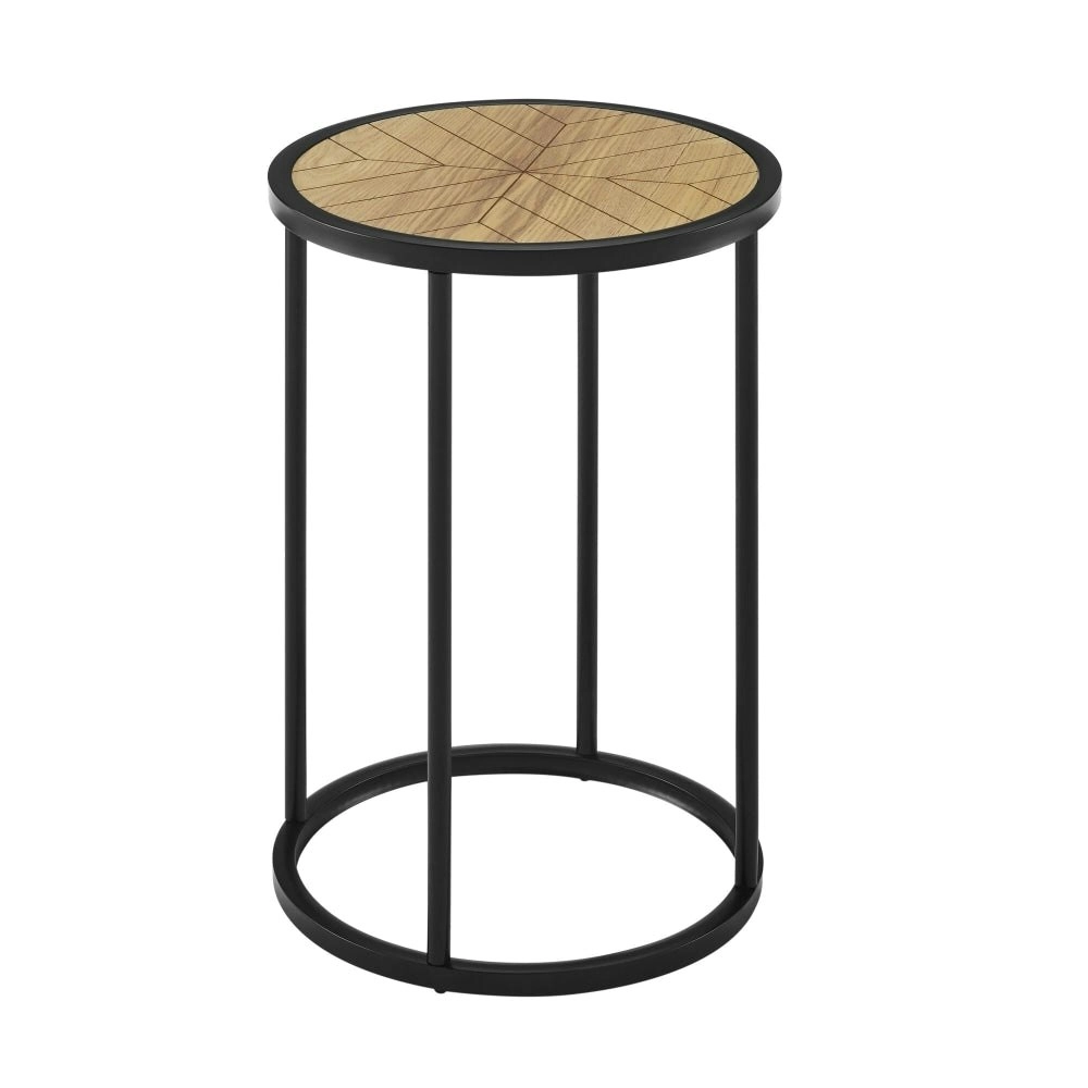 Maestro Furniture Chevron Round Wood Top Metal Frame End Lamp Side Table - Black & Ash Veneer