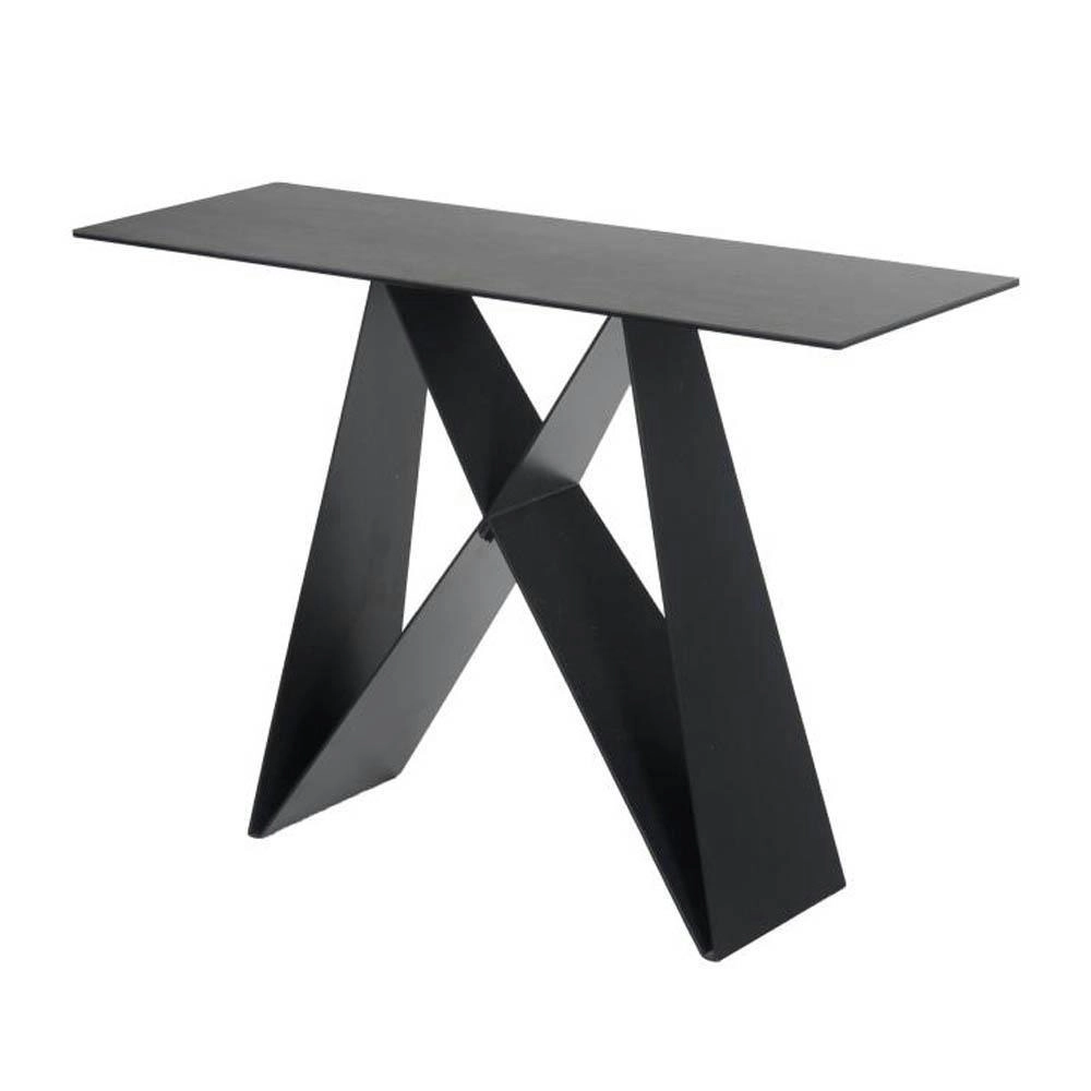 Raimon Furniture Odette Rectangular Console Hall Table - Black Metal Frame - Shadow Grey Ceramic