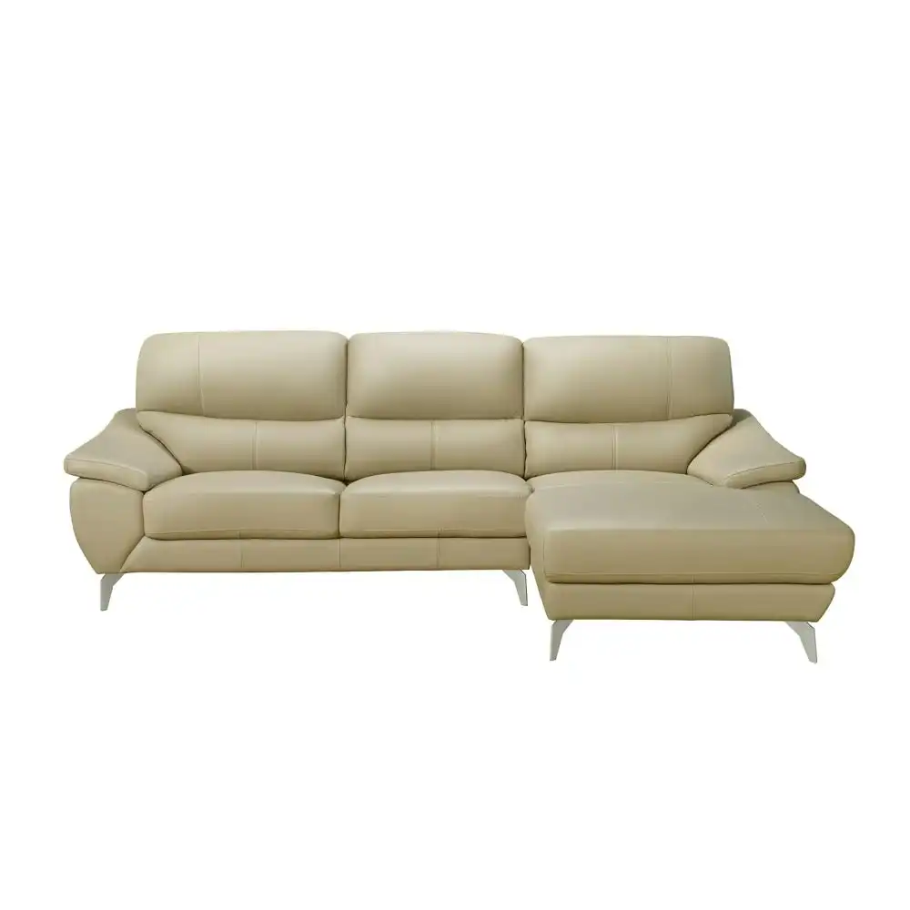 HomeStar Dylan Modern Luxury Genuine Leather Right Hand Chaise Sofa - Light Brown