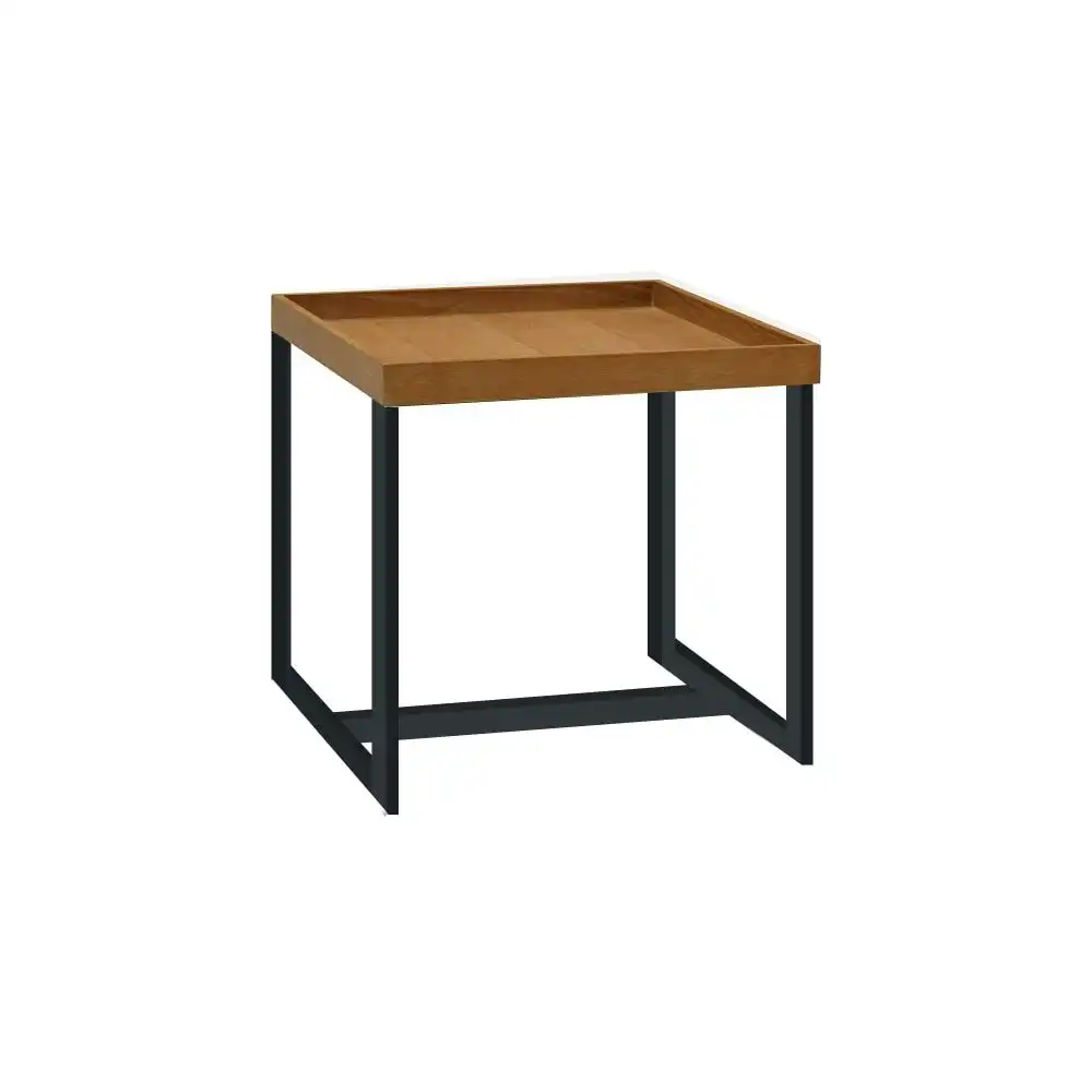 HomeStar Regent Coffee & Lamp Side Table Set Black Powdercoated Metal Legs - Oak Veneer