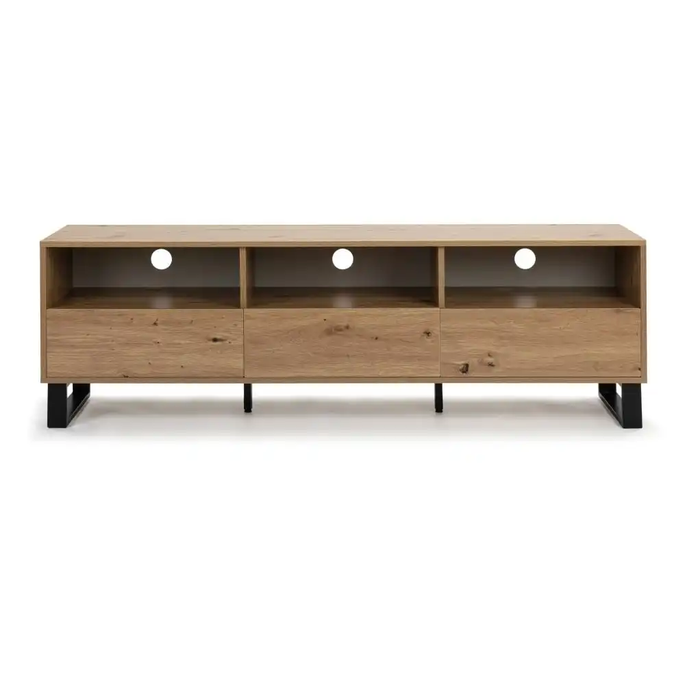 Design Square Boris Lowline Wooden Entertainment Unit TV Stand 160cm W/ 3-Drawers - White/Oak