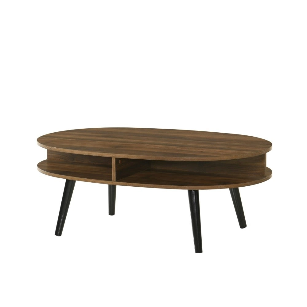 Design Square Minere Wooden Oval Coffee Table W/ Open Shelf - Walnut/Black