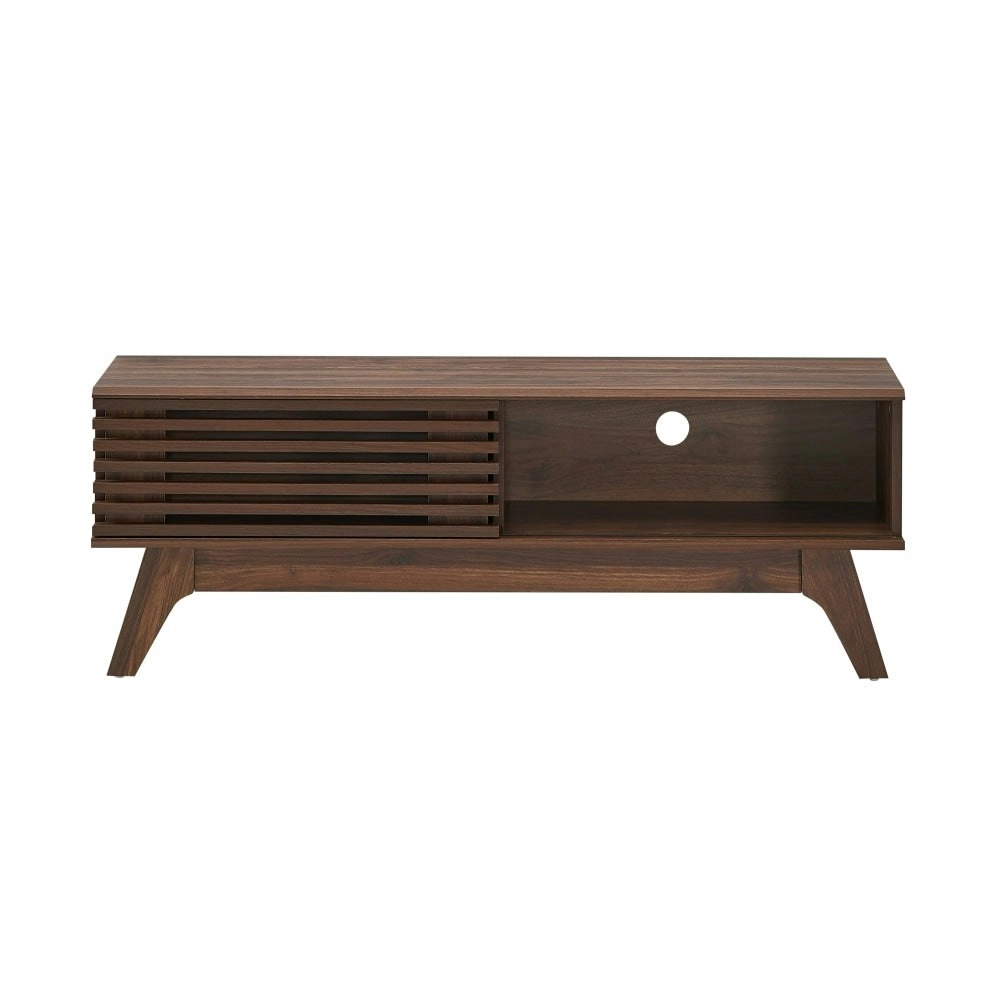 Design Square Camille Wooden Lowline Entertainment Unit TV Stand 120cm W/ 1-Door - Walnut