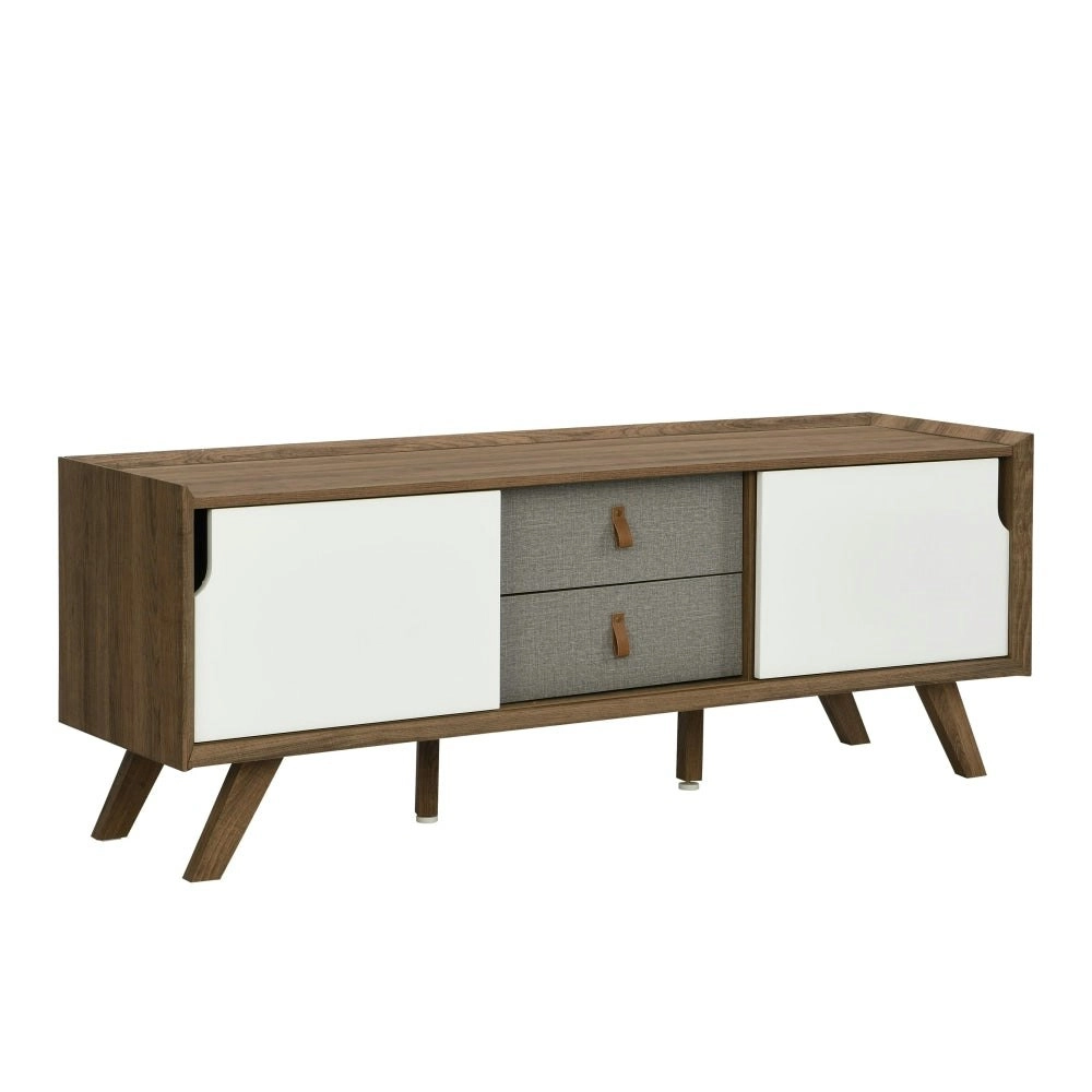 Design Square Kruz Lowline TV Stand Entertainment Unit W/ 2-Door 2-Drawers - Walnut