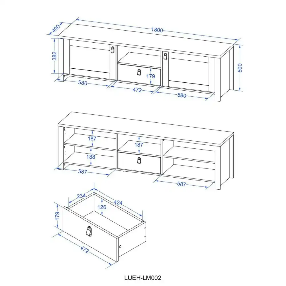 Anera Wooden TV Stand Entertainment Unit 180cm - Walnut