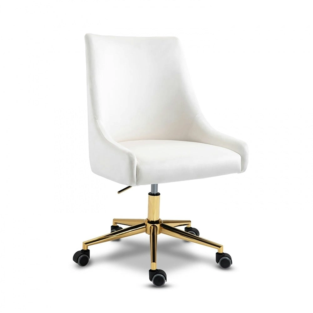 HomeStar Hamilton High Back Height Adjustable Velvet Home Office Working Tas Chair White/Gold