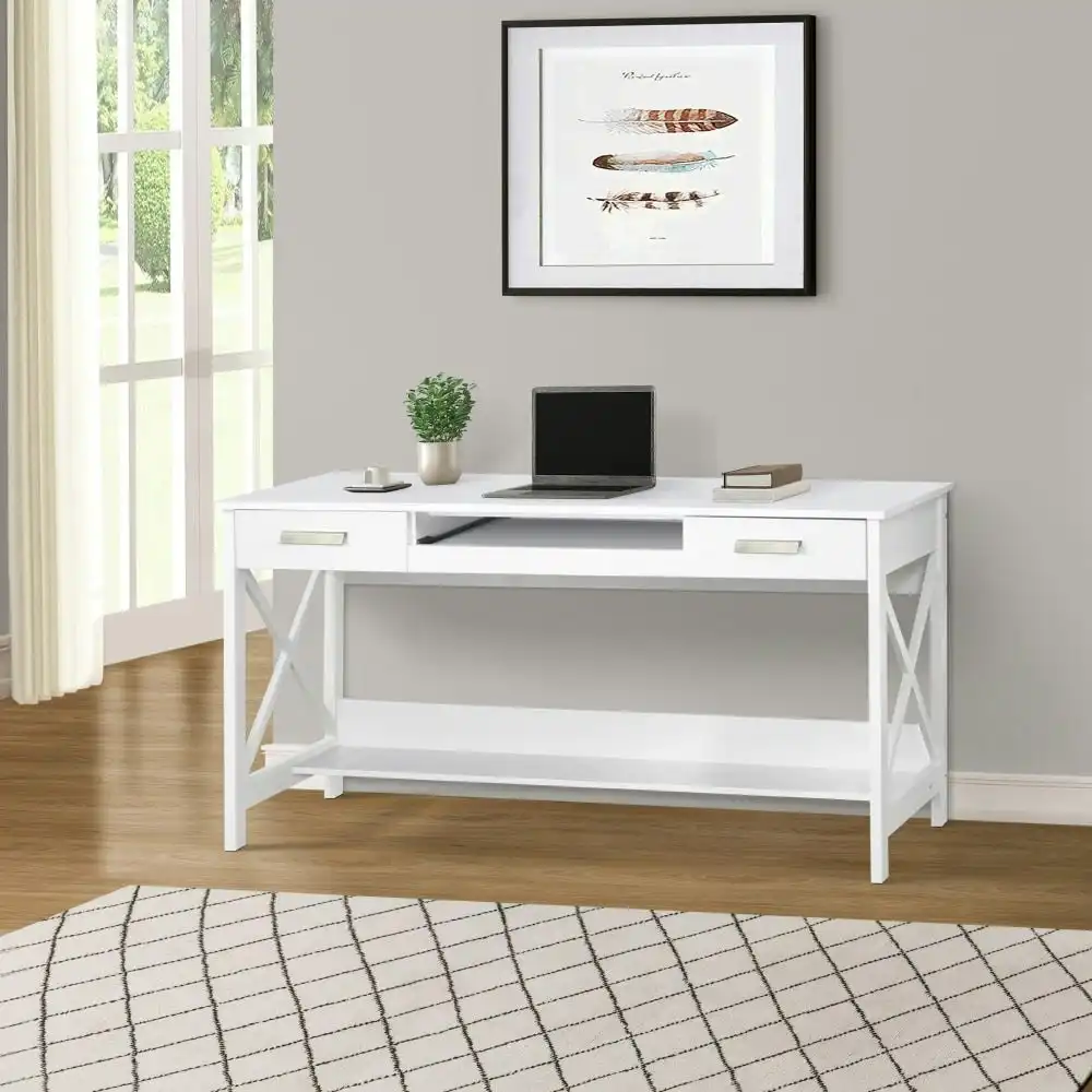 Maestro Furniture Andy Home Office Study Writing Computer Desk W/ 2-Drawers - Distressed White