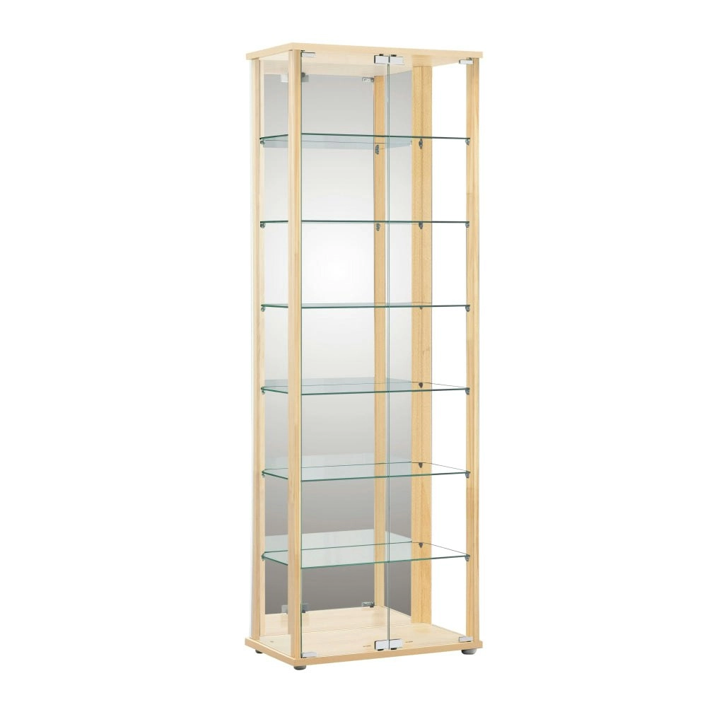 Design Square Dejaro Modern 7-Tier Display Shelf Storage Cabinet W/ 2-Doors - Glass/Beech